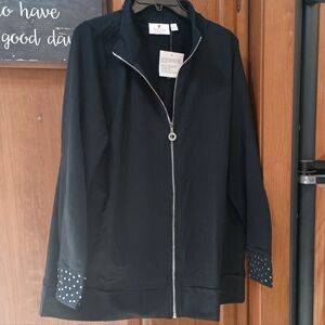 NWTQuacker Factory Black Women's Jacket with Rhinestone Details On The Cuffs Lrg